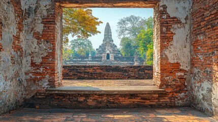 Ancient Ruins Frame Pagoda View Through Window