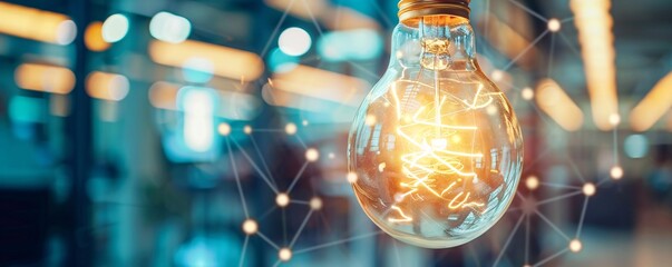 Poster - Innovative network connection lines with a shining light bulb in the foreground
