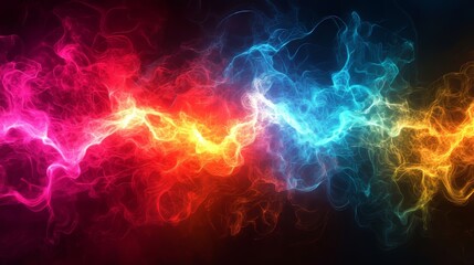 Wall Mural - a captivating display of vivid colorful energy waves moving dynamically against a contrasting black 