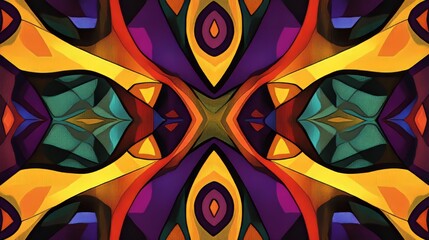 Wall Mural - a vibrant abstract design featuring symmetrical geometric shapes and patterns in a lively color pale