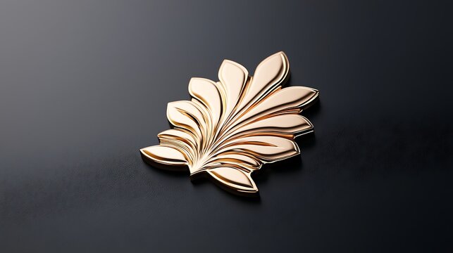 Elegant Gold Leaf Design Element. Ornate Metallic Decoration on Dark Background