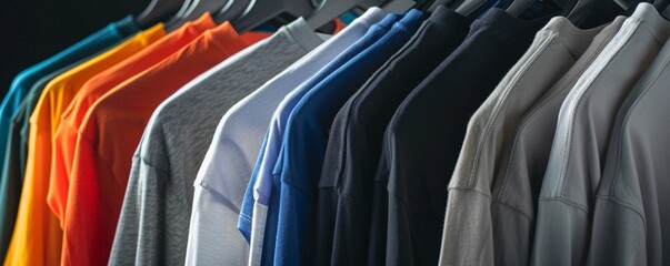 Aufkleber - Vibrant t-shirts displayed on hangers on a clothing rack
