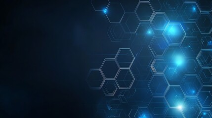 Poster - A futuristic abstract background featuring a network of glowing hexagons in blue hues. The design evokes a sense of innovation, digital communication, and modern technology.