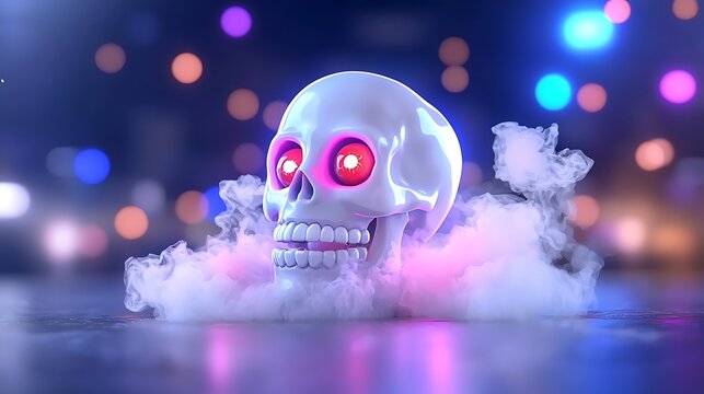 Glowing Skull in Smoky Digital Nightscape