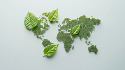 Wall Mural - Green leaf world map on a white background. World Environment Day concept.