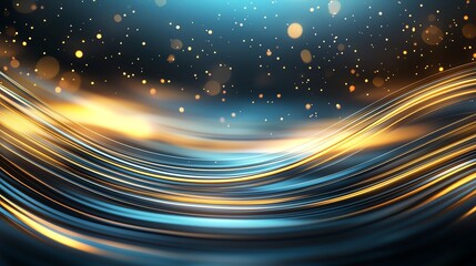 Poster - A vibrant abstract background featuring flowing waves of golden and blue hues with sparkling light effects