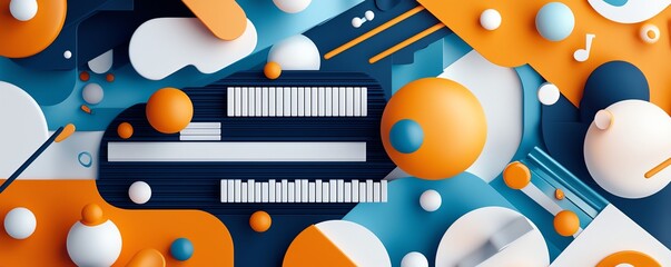 Poster - A vibrant and abstract composition featuring colorful geometric shapes, circles, and lines, perfect for backgrounds or design projects, showcasing creativity and modern style.