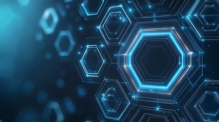 Poster - A visually striking abstract representation of interconnected hexagons and glowing lines, illustrating the essence of modern technology and digital networking.