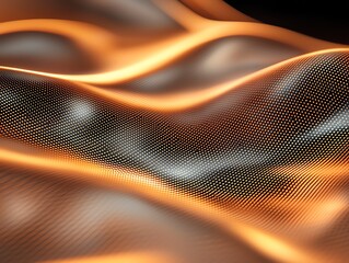 Poster - Abstract image of flowing metallic waves with fluid motion and dynamic textures. The warm tones create a sense of depth, making it perfect for contemporary design projects.