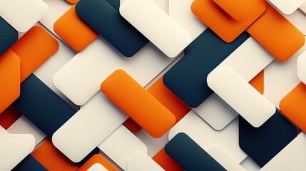 Poster - An abstract background featuring a layered composition of colorful shapes. This modern design combines orange, navy, and white tones, ideal for various creative projects.