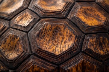 Poster - Close-Up View of Intricate Wooden Texture Showcasing Hexagonal Patterns with Warm Tones Ideal for Nature and Craft Themes