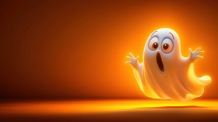 Poster - Spooky ghost appears in magical halloween scene animated environment fun concept art illustration