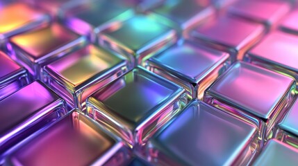 Poster - Vibrant colorful glass tiles abstract art installation modern gallery illuminated environment close-up view