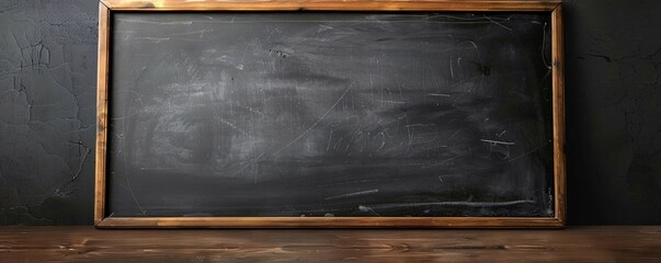 Poster - Chalk rubbings on blank blackboard standing on wooden table against black wall