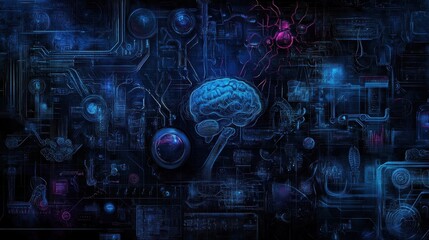 Aufkleber - Innovative brain technology concept future cyber environment digital art abstract design creative viewpoint