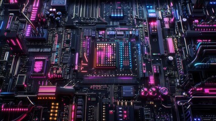 Poster - Dynamic circuitry showcase digital landscape abstract art vibrant environment top-down perspective technology concept