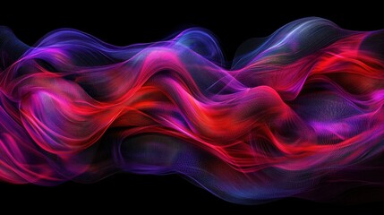 Poster - Dynamic waves of colorful abstract lines digital art black background vibrant colors fluid movement concept