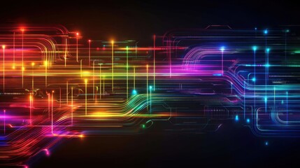 Poster - Vibrant dynamic light trails abstract digital art illustrating futuristic technology concepts