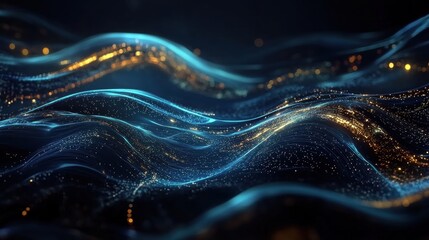 Poster - Captivating light waves digital ocean abstract art dark environment close-up view illuminating concept