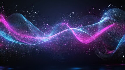 Poster - Dynamic light wave patterns digital space abstract visualization dark environment high-tech concept for seo impact