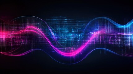 Poster - Dynamic abstract wave patterns digital art modern design dark background high-tech visual concept