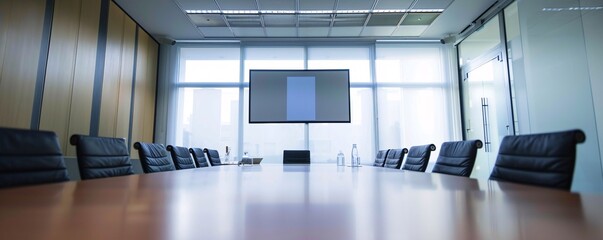 Aufkleber - Modern corporate meeting room with tv screen showing presentation slides ready for a business meeting