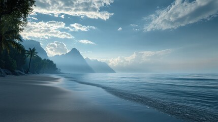 Poster - tranquil beach sunset tropical paradise nature photography serene landscape aerial view calm atmosph