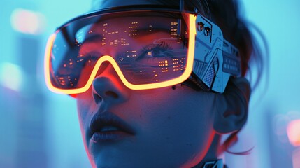 Poster - Immersed in a digital world: a woman explores the metaverse with a high-tech virtual reality headset