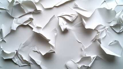 Poster - Crumpled white paper texture studio background image minimalist top-down view abstract design for creative projects