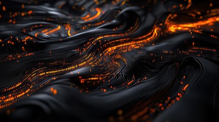 Poster - Dynamic flow of digital waves virtual space abstract art dark environment close-up perspective innovation concept