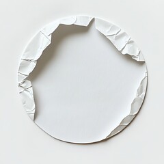 Aufkleber - White circular paper art with a torn, crumpled frame.