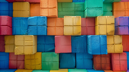 Aufkleber - Vibrant wooden blocks creating a textured and abstract backdrop