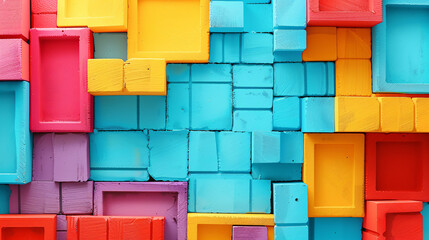 Aufkleber - Vibrant wooden blocks create a textured and abstract geometric backdrop