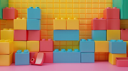 Poster - Vibrant toy construction brick wall adding a fun and imaginative vibe