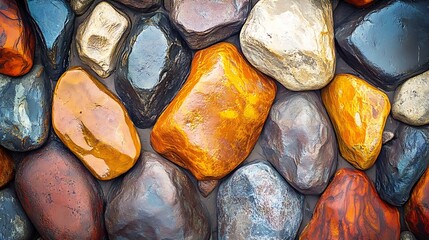 Aufkleber - Collection of Vividly Colored Stones Offering a Natural and Textural Pattern : Generative AI
