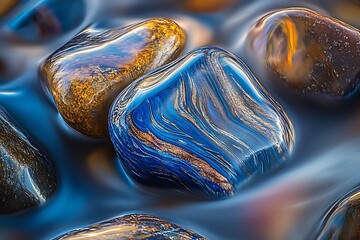 Poster - Vibrant Abstract Close Up of Colorful Stream Pebbles in Motion : Generative AI