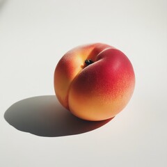 Poster - Ripe peach on white background, sunlit.