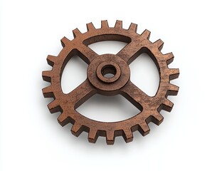 Poster - Rusty brown metallic gear isolated on white background.