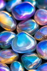 Aufkleber - Colorful Shiny Stones with Rainbow Reflections Ideal for Relaxation and Meditation : Generative AI