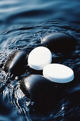 Aufkleber - Serene Black and White Stones in Flowing Water for Relaxation and Tranquility : Generative AI