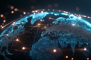 Poster - Digital Globe Highlighting Global Connections and Technology in Blue Hues : Generative AI