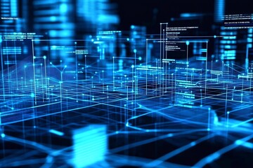 Aufkleber - Futuristic Digital Grid with Data Streams Highlighting Advanced Technology : Generative AI