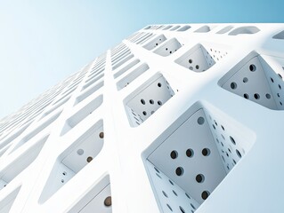 Leinwandbilder - Modern white building with geometric facade and repeating cube pattern.