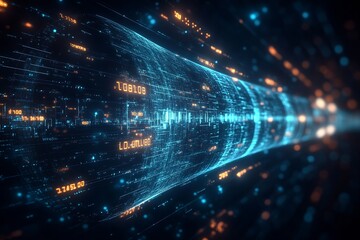 Aufkleber - Digital Tunnel with Flowing Data Streams and Time Codes in Motion : Generative AI