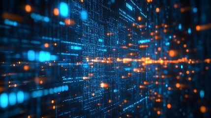 Poster - Futuristic Digital Blue and Orange Light Matrix for Tech and Cyber Themes : Generative AI