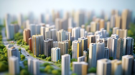Poster - Miniature Model of Green Urban City with Highrise Buildings : Generative AI