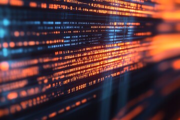 Fototapete - Futuristic digital interface with glowing data streams and dynamic blue orange light : Generative AI