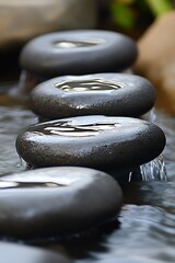 Poster - Smooth Zen Stones in a Tranquil Flowing Stream for Meditation Serenity : Generative AI