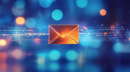 Aufkleber - Digital Email Icon Surrounded by Abstract Blue and Orange Bokeh Light Effects : Generative AI