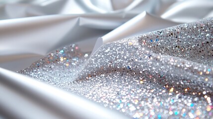 Poster - Sparkling silver fabric close-up textile art showcase indoor macro photography elegant texture and shine
